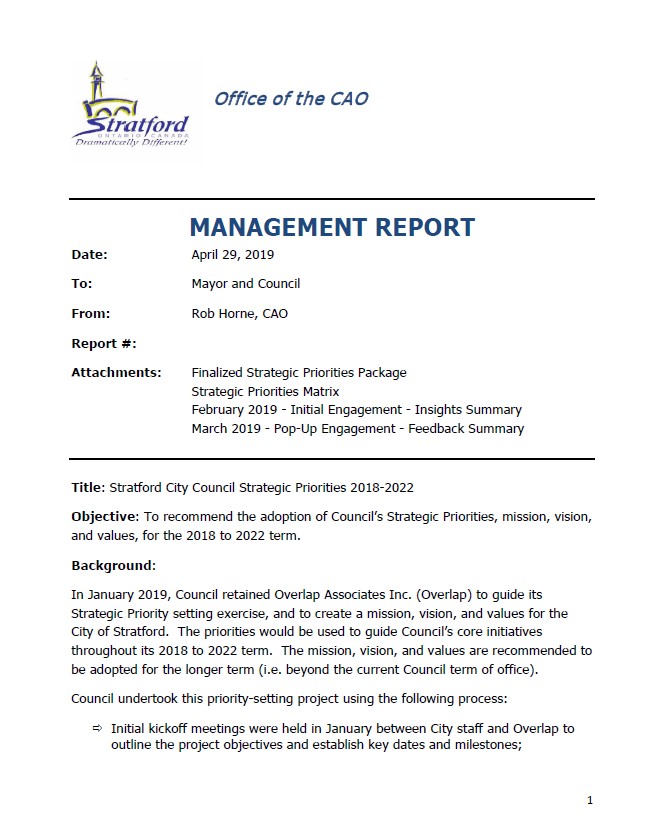 Strategic Priorities staff report