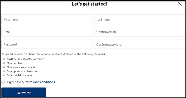 Stratford Portal Login Window Stratford Portal Sign up window to enter Firsname, Last name, email address and password
