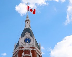 Canadian flag on top of Stratford City Hall
