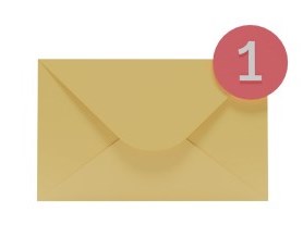 Yellow envelope with red circle in top corner with number 1 inside