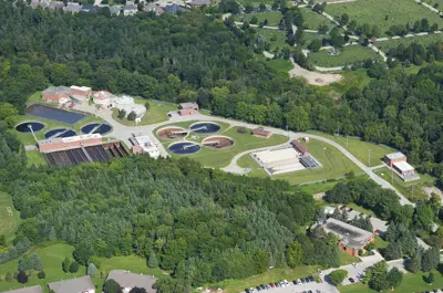 aerial view of wastewater treatment plant