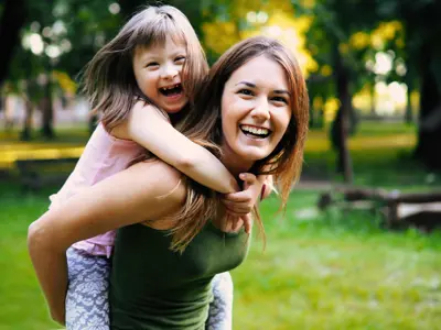 Young girl with mom