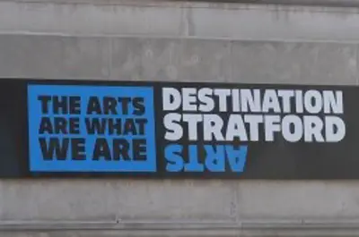 Destination Stratford sign on building