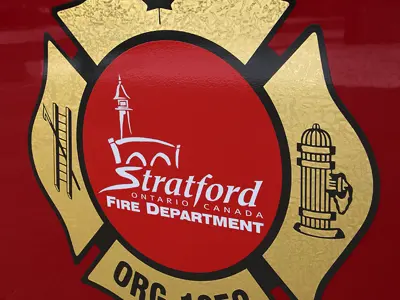 City of Stratford Fire Department logo on a red background